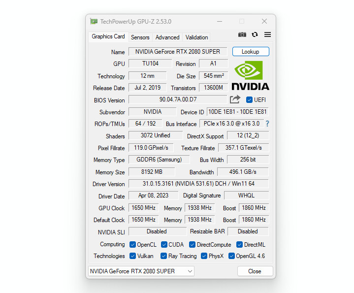 Futurerotech's GPU-Z v2.53.0 Performance